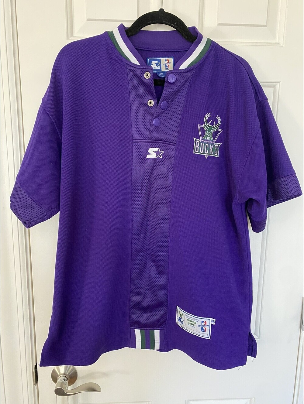 Vtg 90s Milwaukee Bucks Starter Shooting Shirt - Big Logo Purple Jersey - Medium